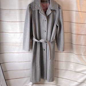 Vintage Ms Freddi Women’s Gray Wool Belted Long Coat Made in USA ILGWU ~ Large